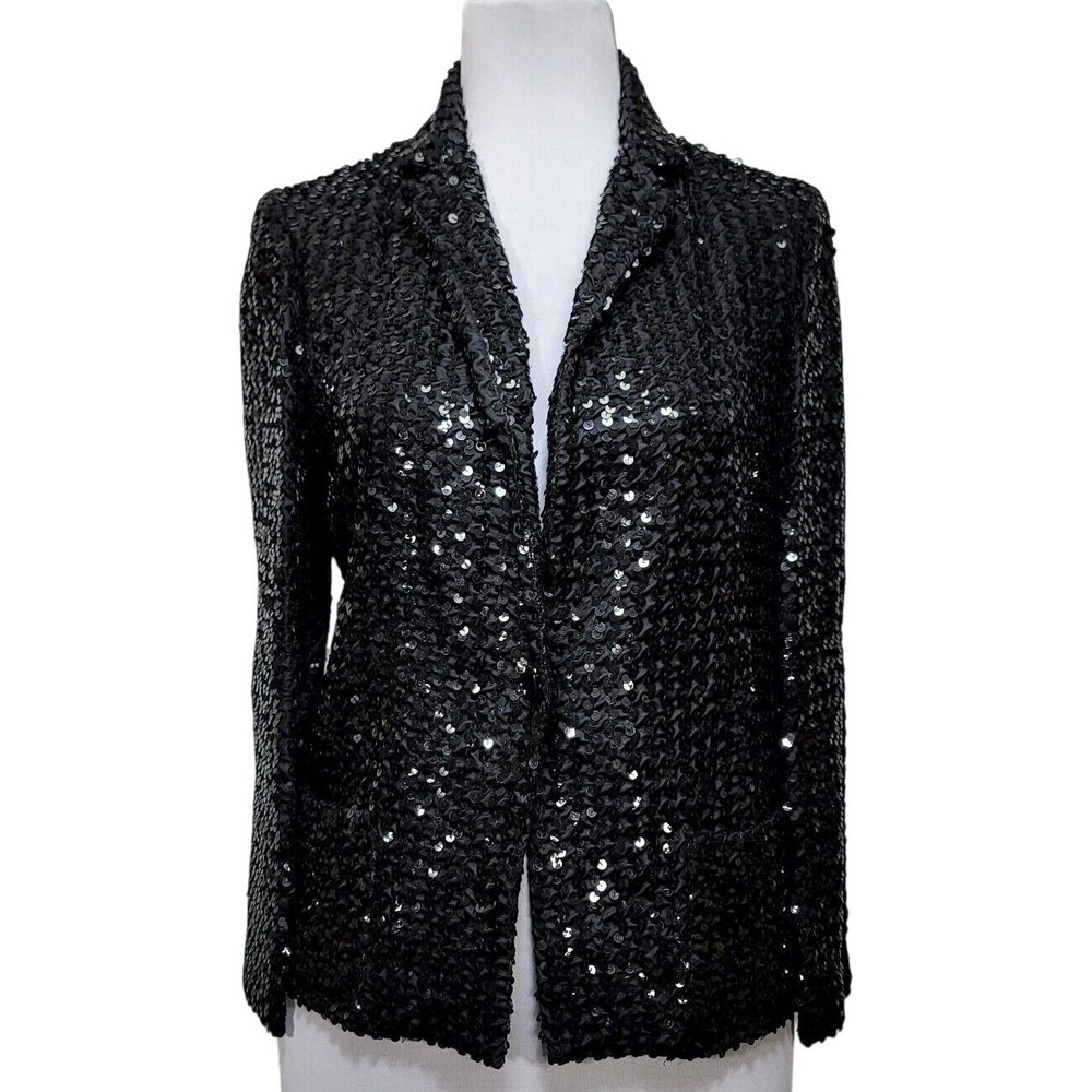 Vintage Partique New York Black Sequin Blazer Tailored Evening Jacket Glam Disco